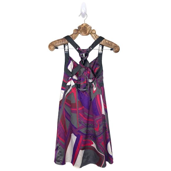 Guess Jeans Bold Pattern Satin Racerback Ribbon Tie Up Back 90's Vintage 3 - Picture 14 of 14